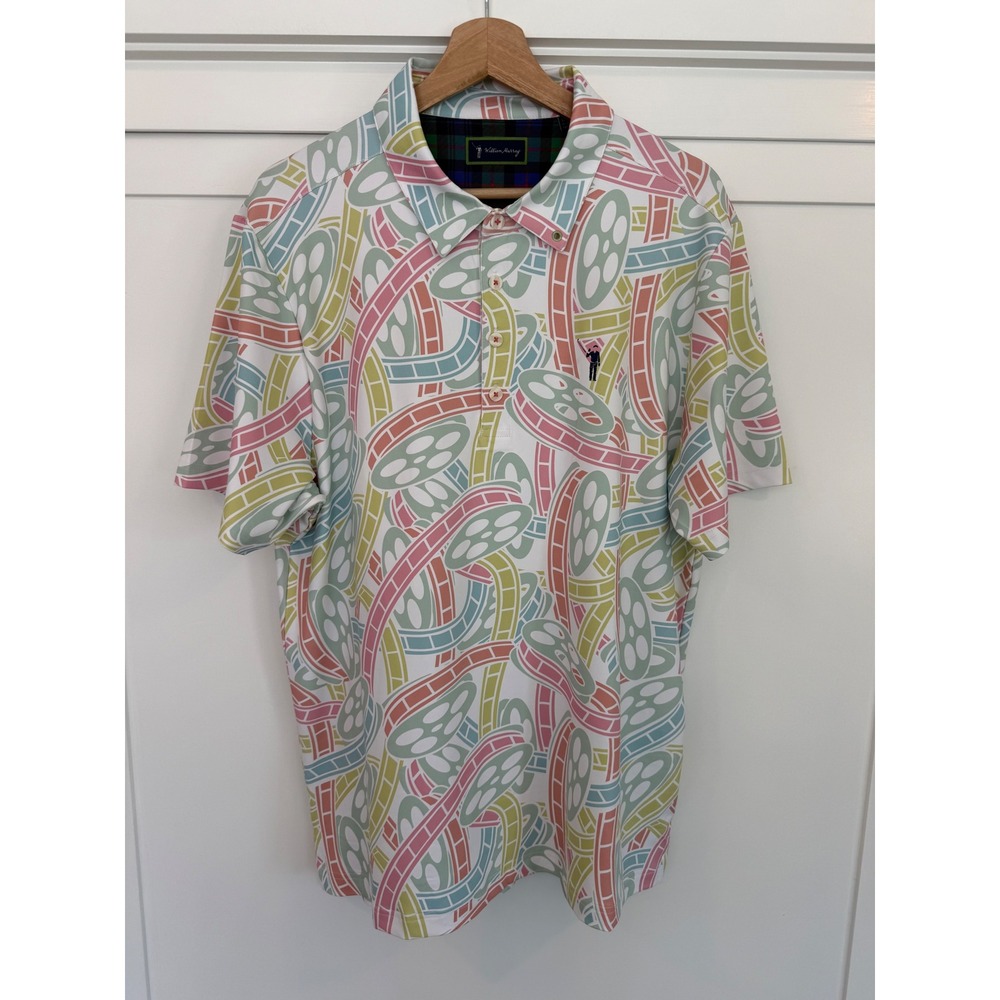 William Murray Golf Mens Film Reel Movie Print Polo Shirt Pastel Multicolor - L